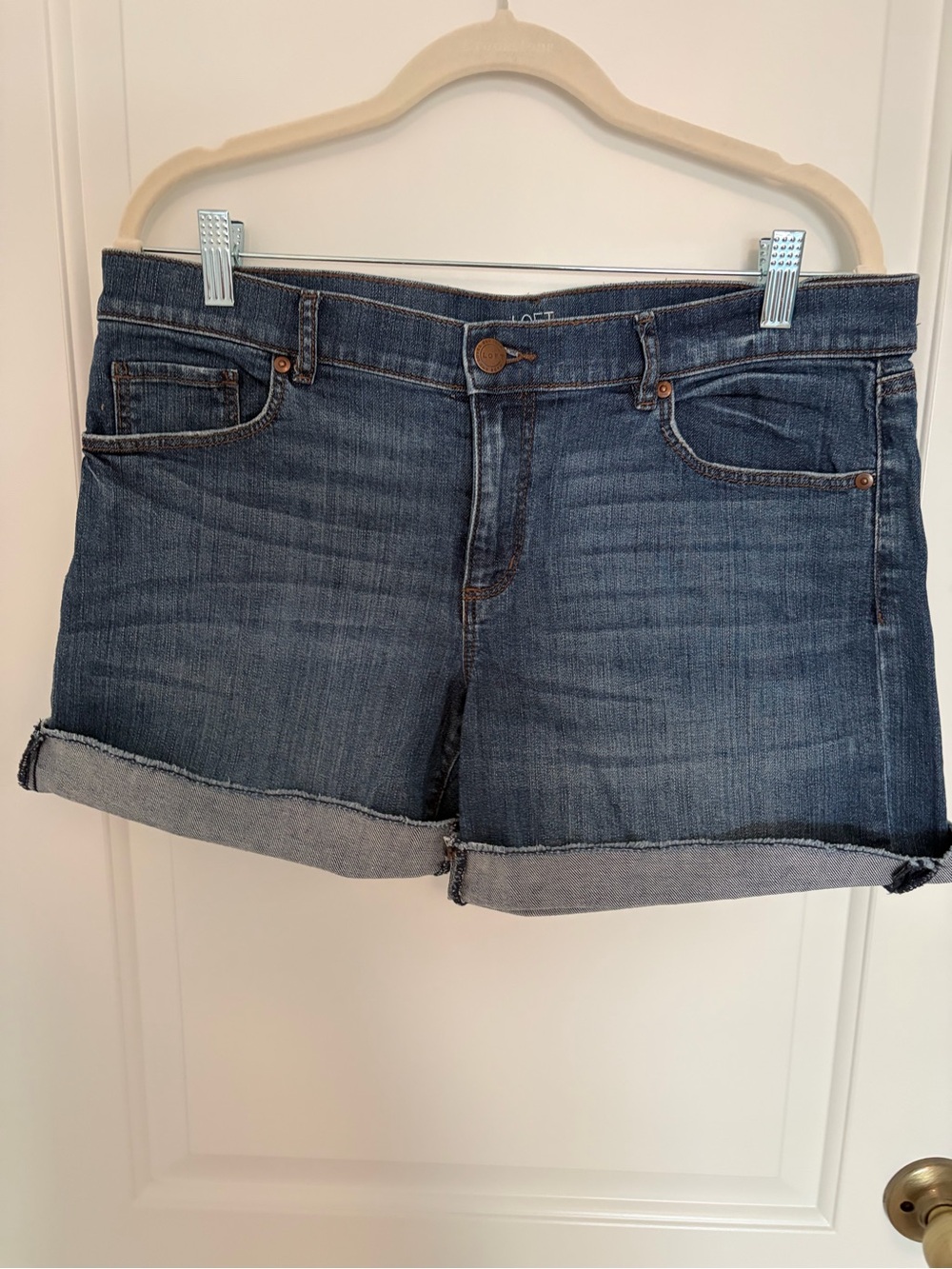 LOFT Medium Blue Rolled-Hem Denim Shorts